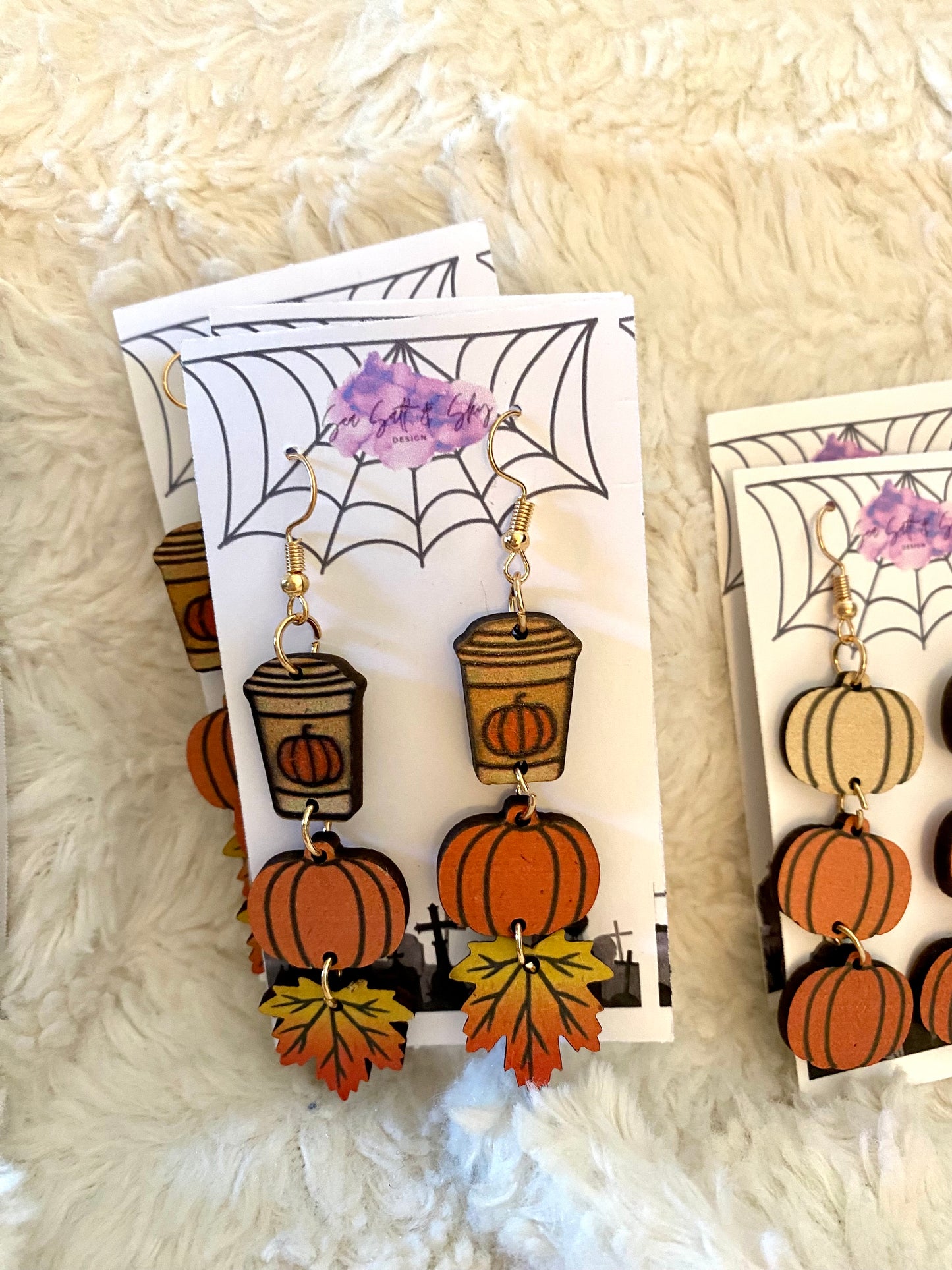 Wooden Halloween Dangle Earrings