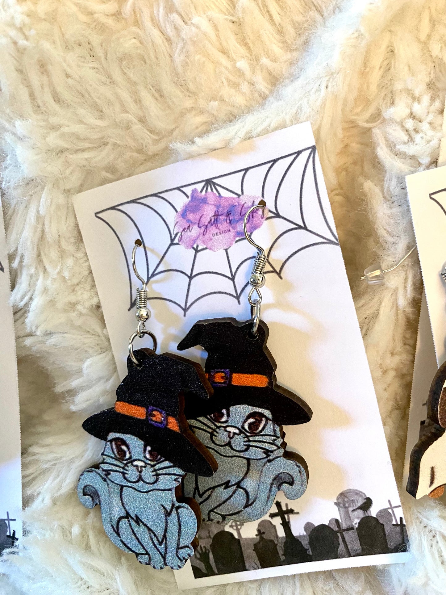 Wooden Halloween Animal Earrings