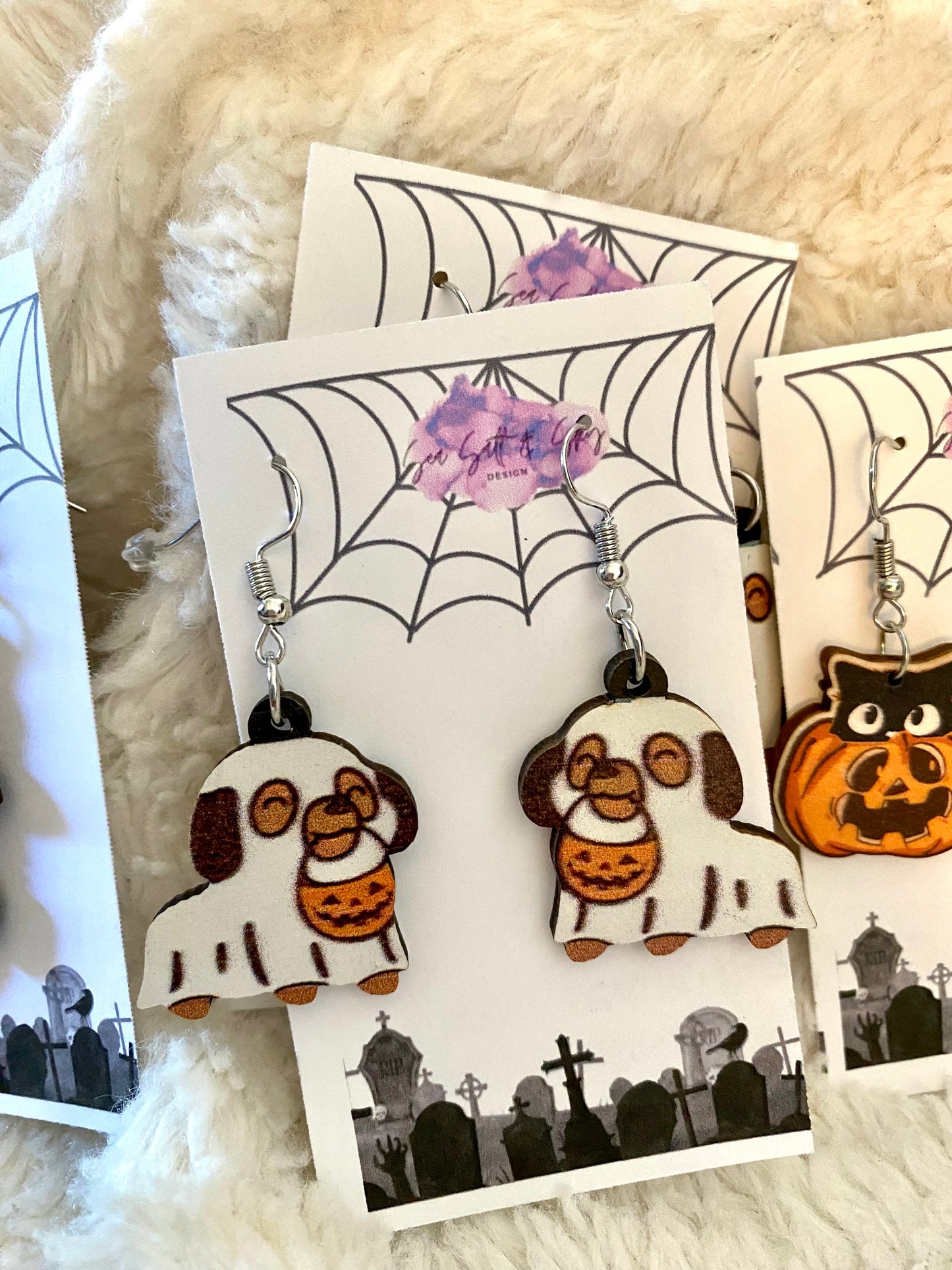 Wooden Halloween Animal Earrings