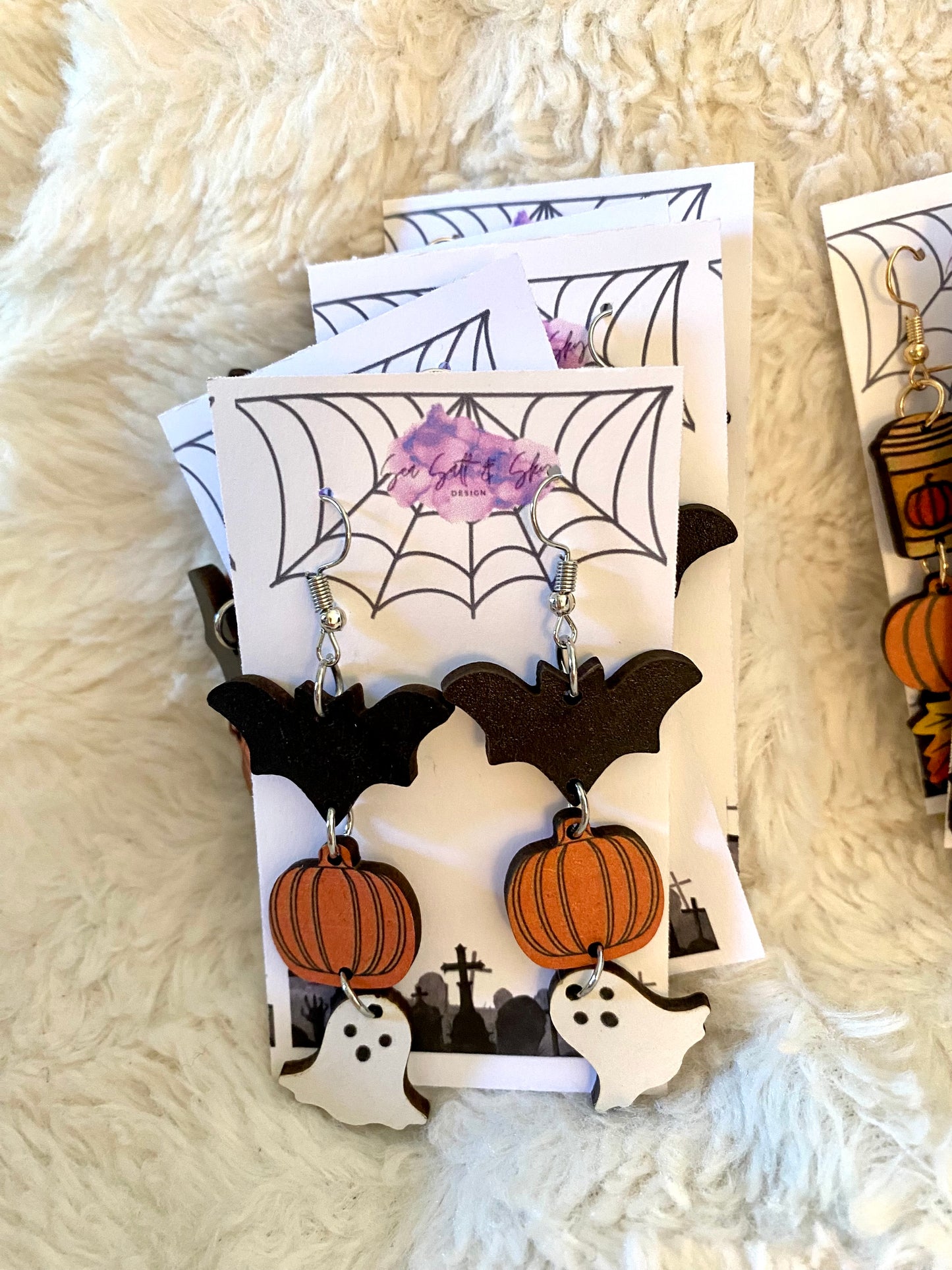 Wooden Halloween Dangle Earrings