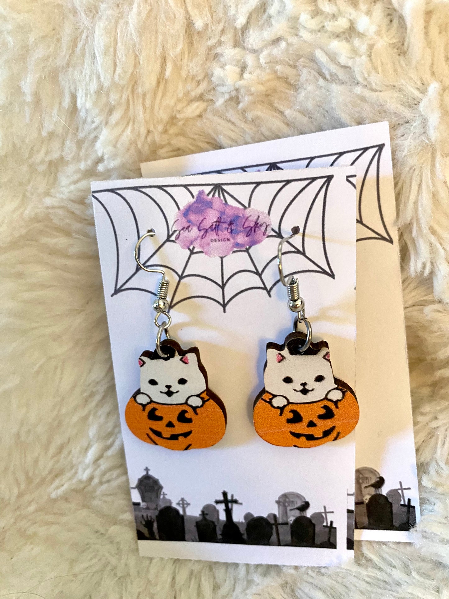 Wooden Halloween Animal Earrings