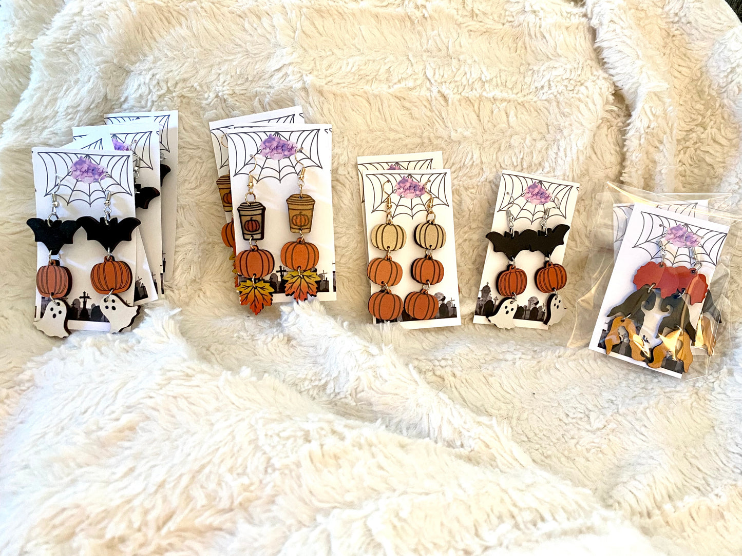 Wooden Halloween Dangle Earrings