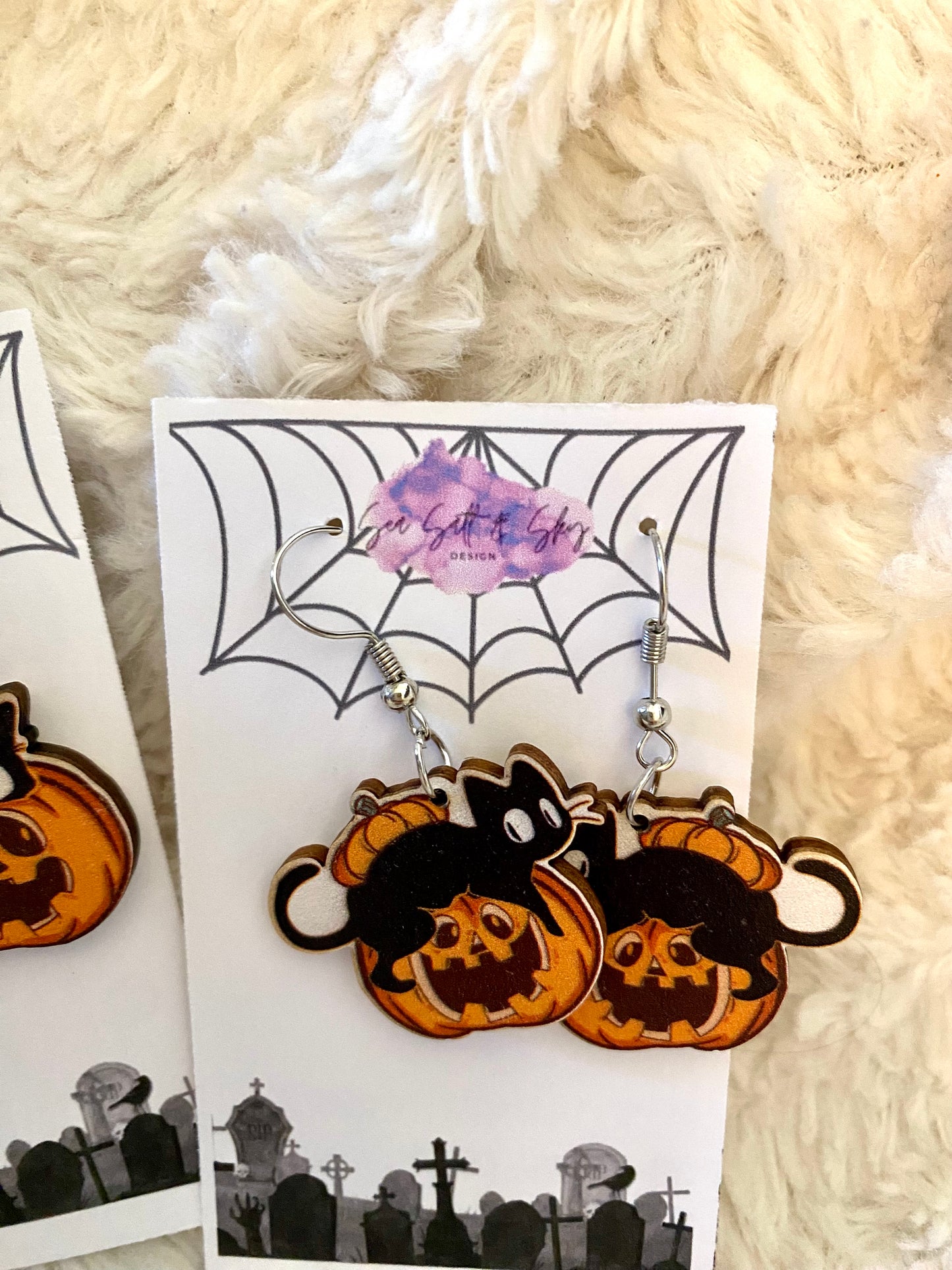 Wooden Halloween Animal Earrings