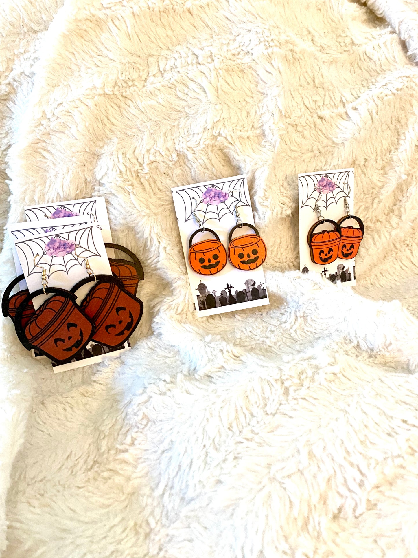 Wooden pumpkin bucket earrings