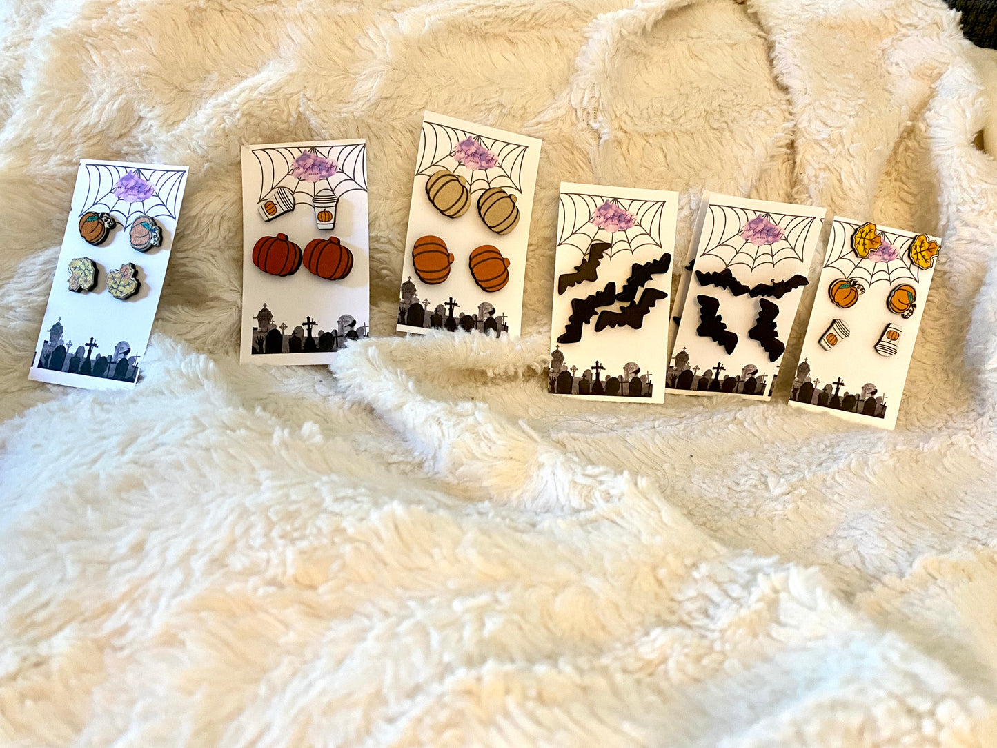 Wooden Stud Halloween Earring Sets