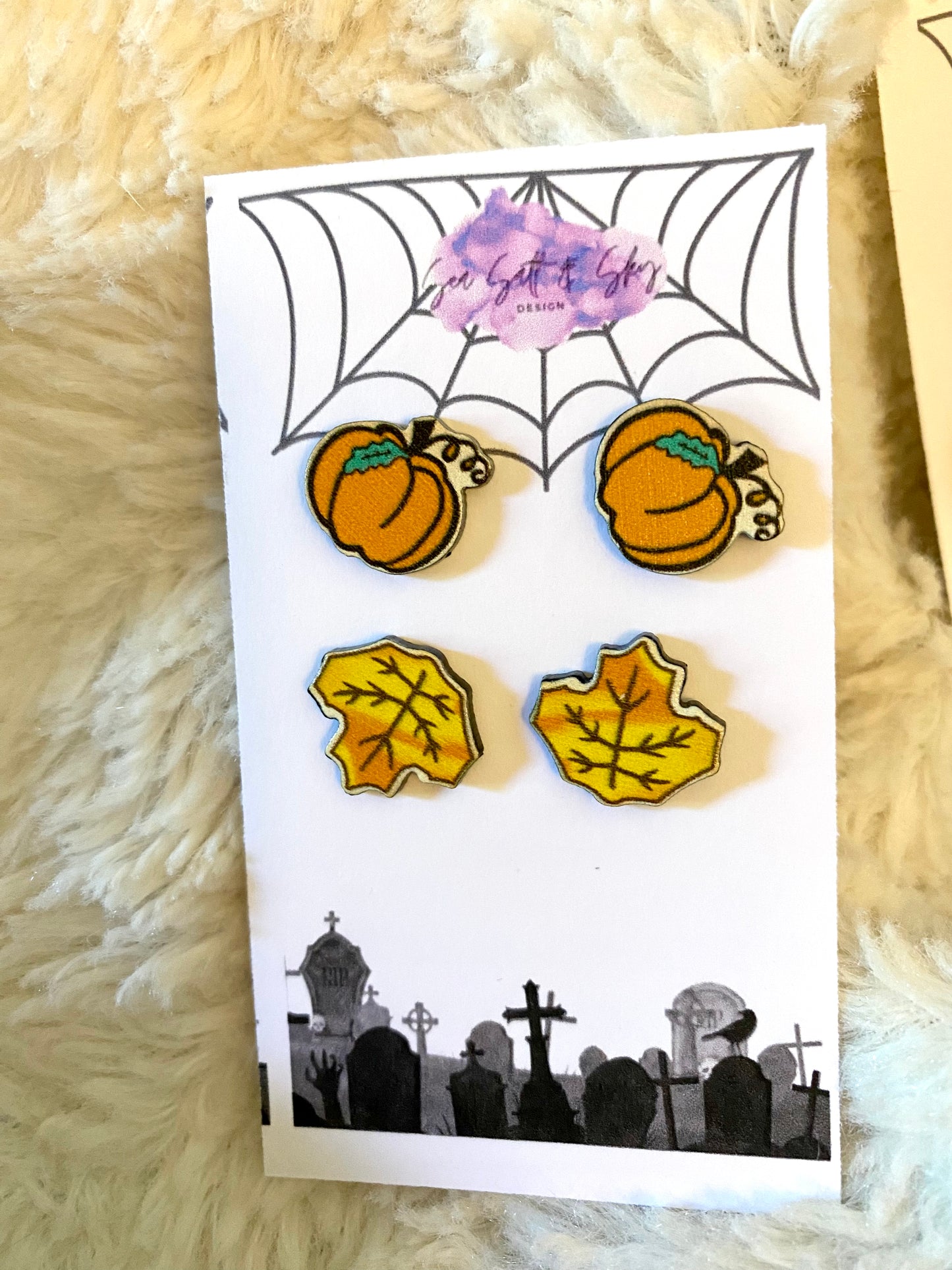 Wooden Stud Halloween Earring Sets