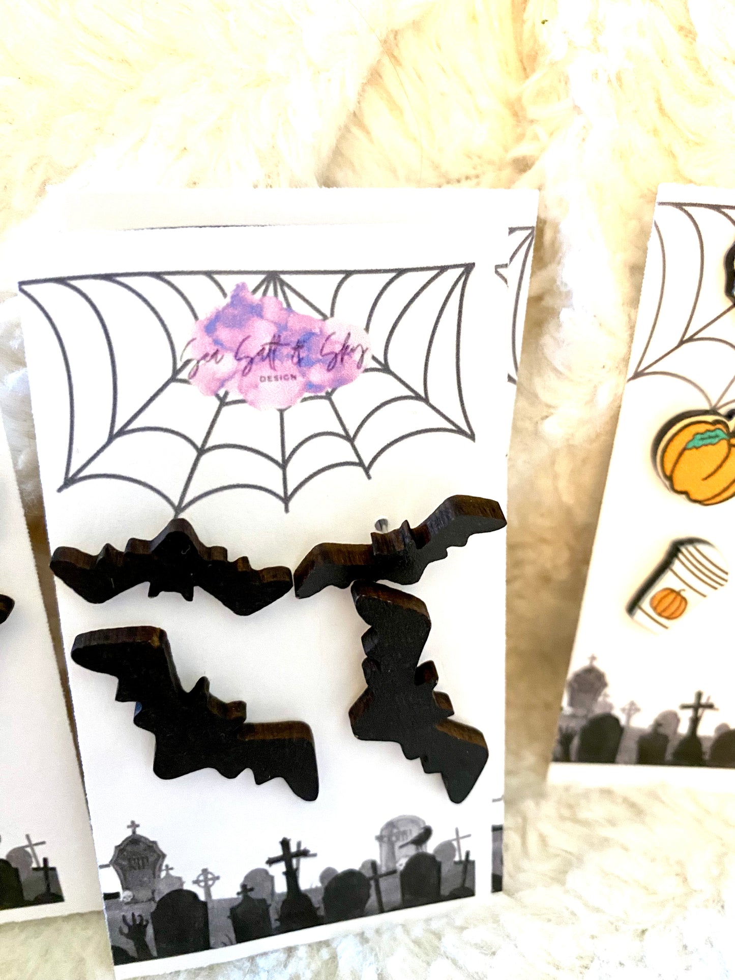 Wooden Stud Halloween Earring Sets