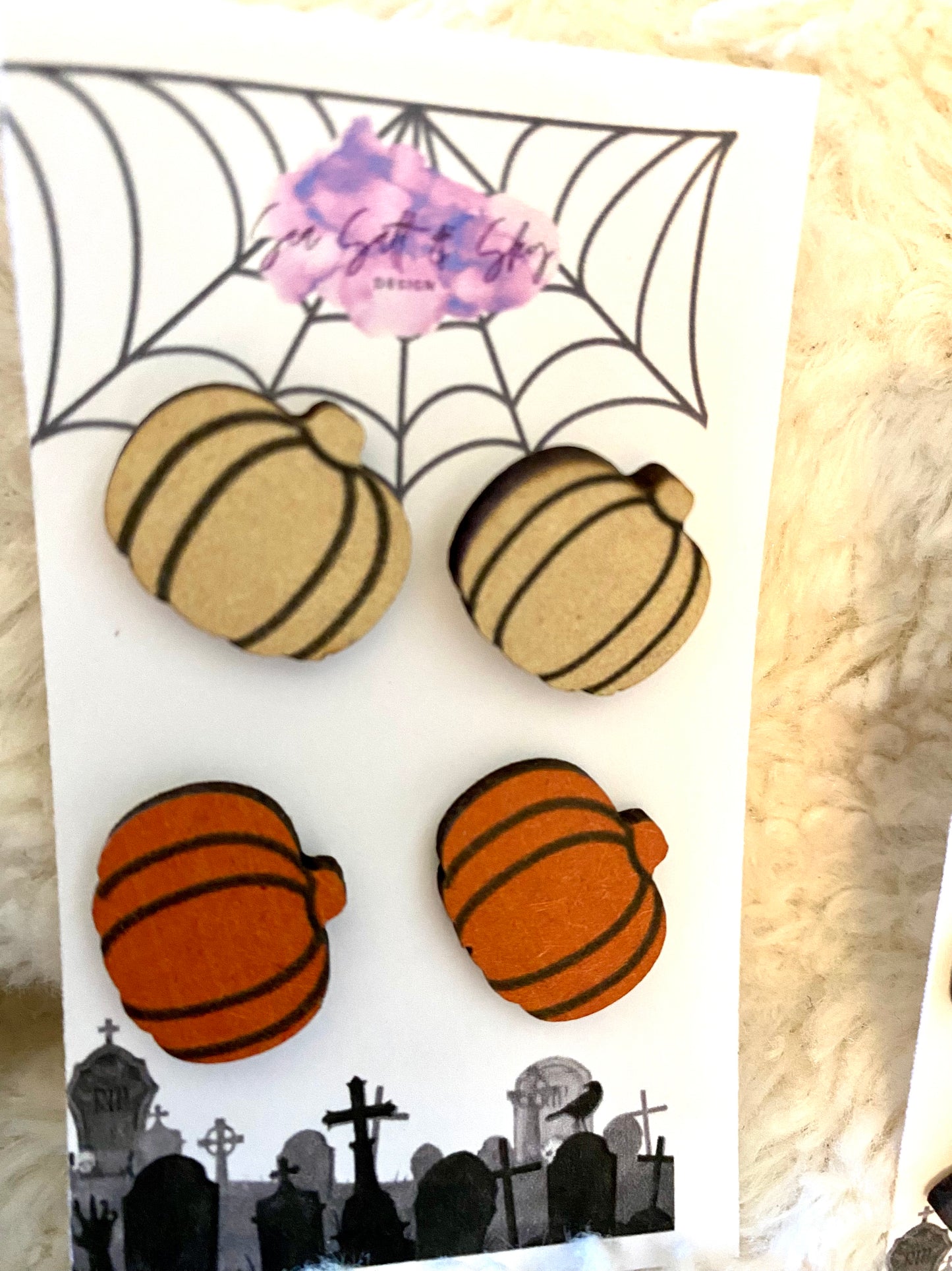 Wooden Stud Halloween Earring Sets