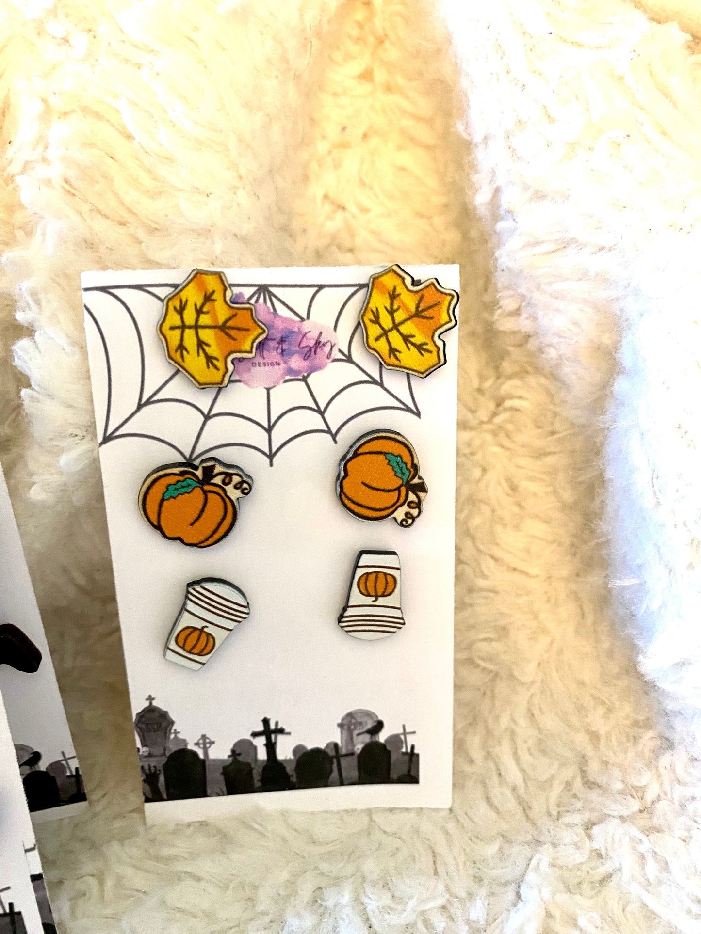 Wooden Stud Halloween Earring Sets