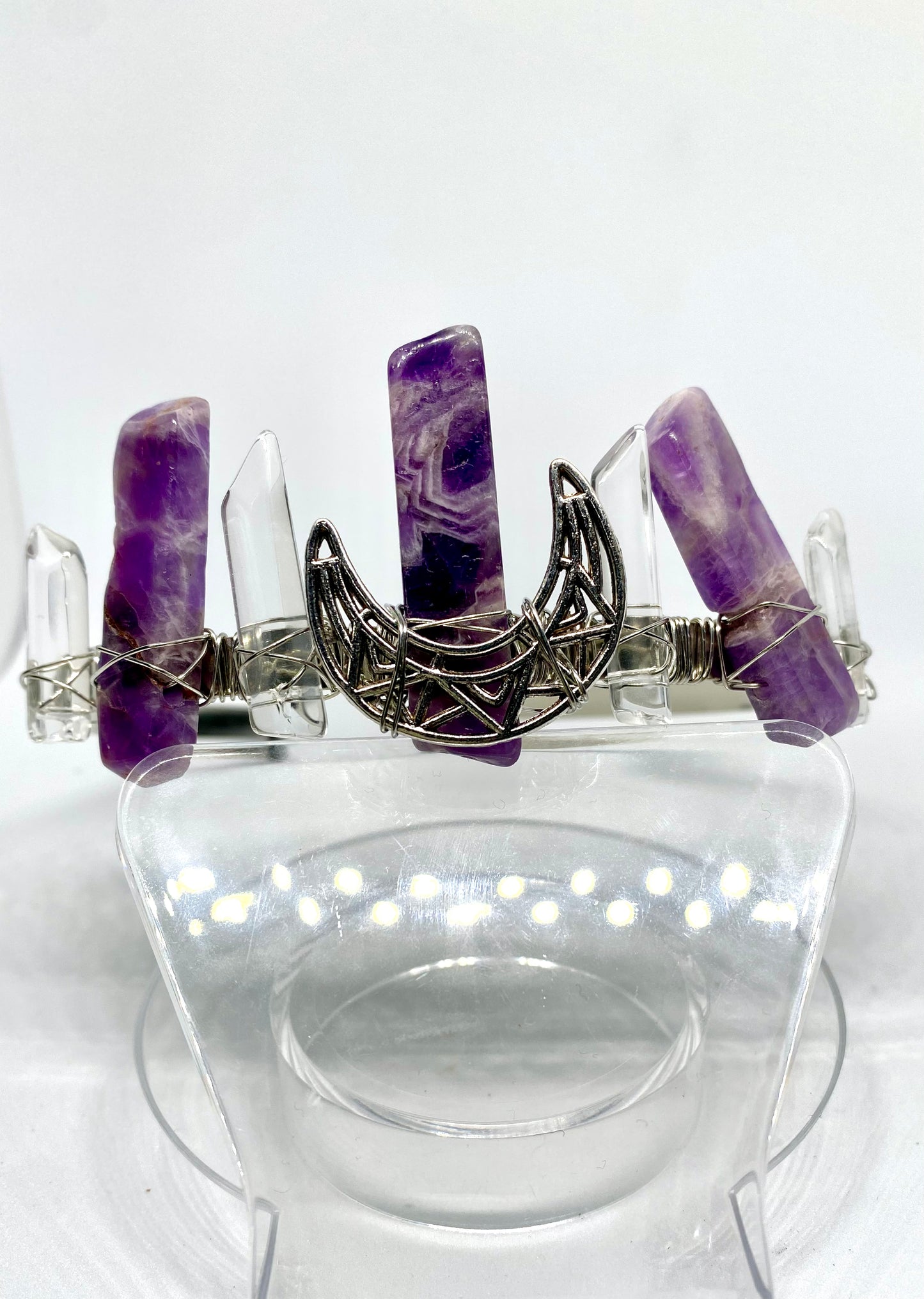 Dream amethyst and clear quartz moon crown