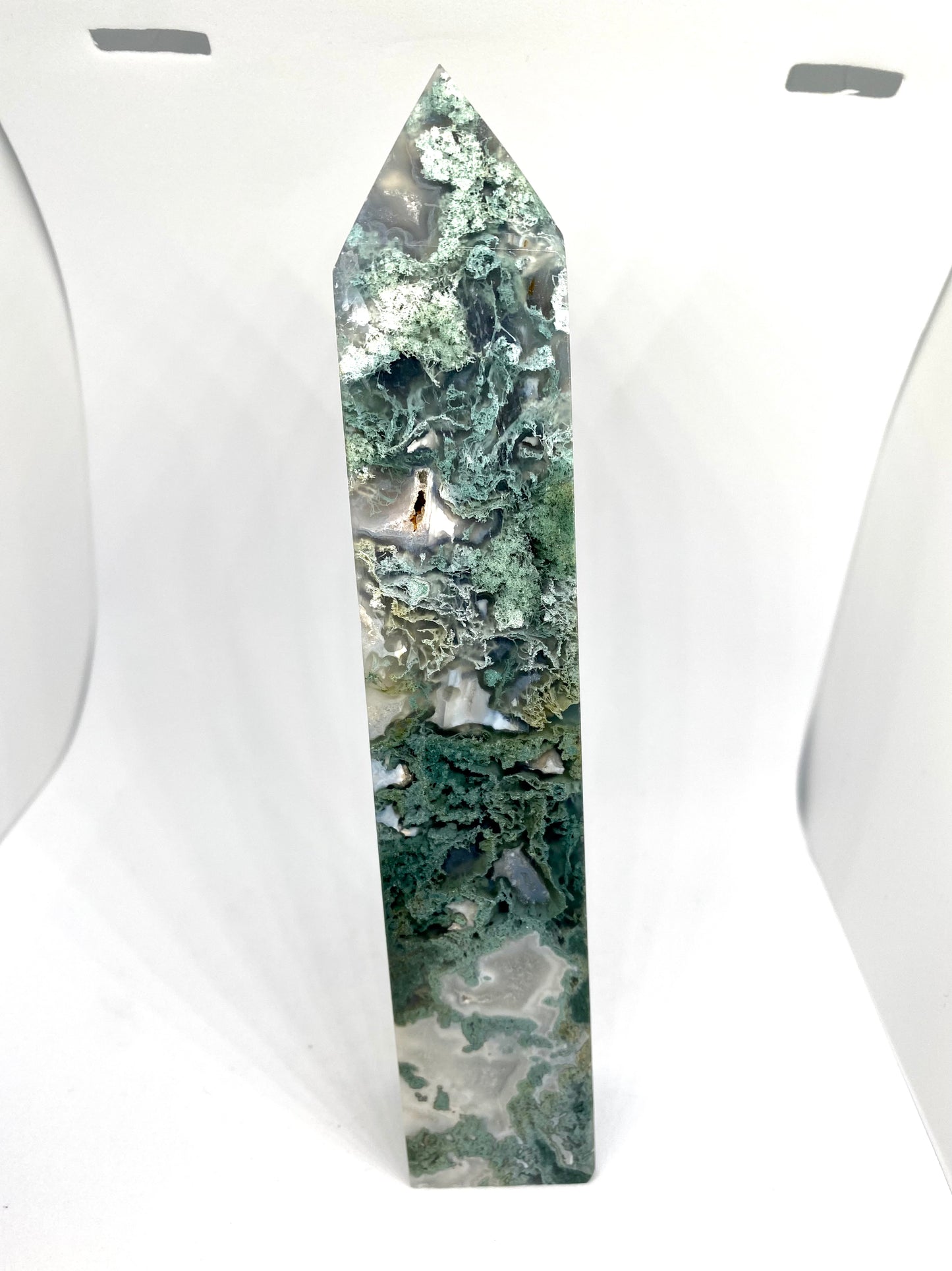 Large moss agate tower