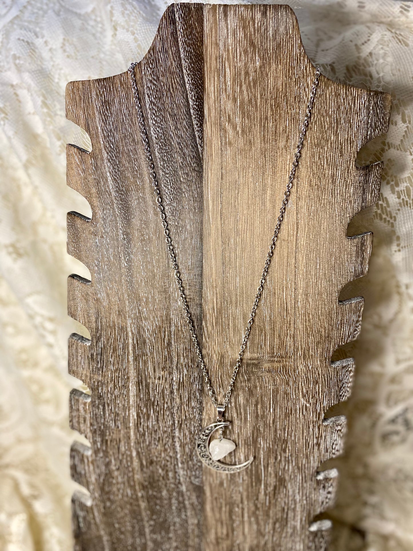 Moon necklace with raw crystals