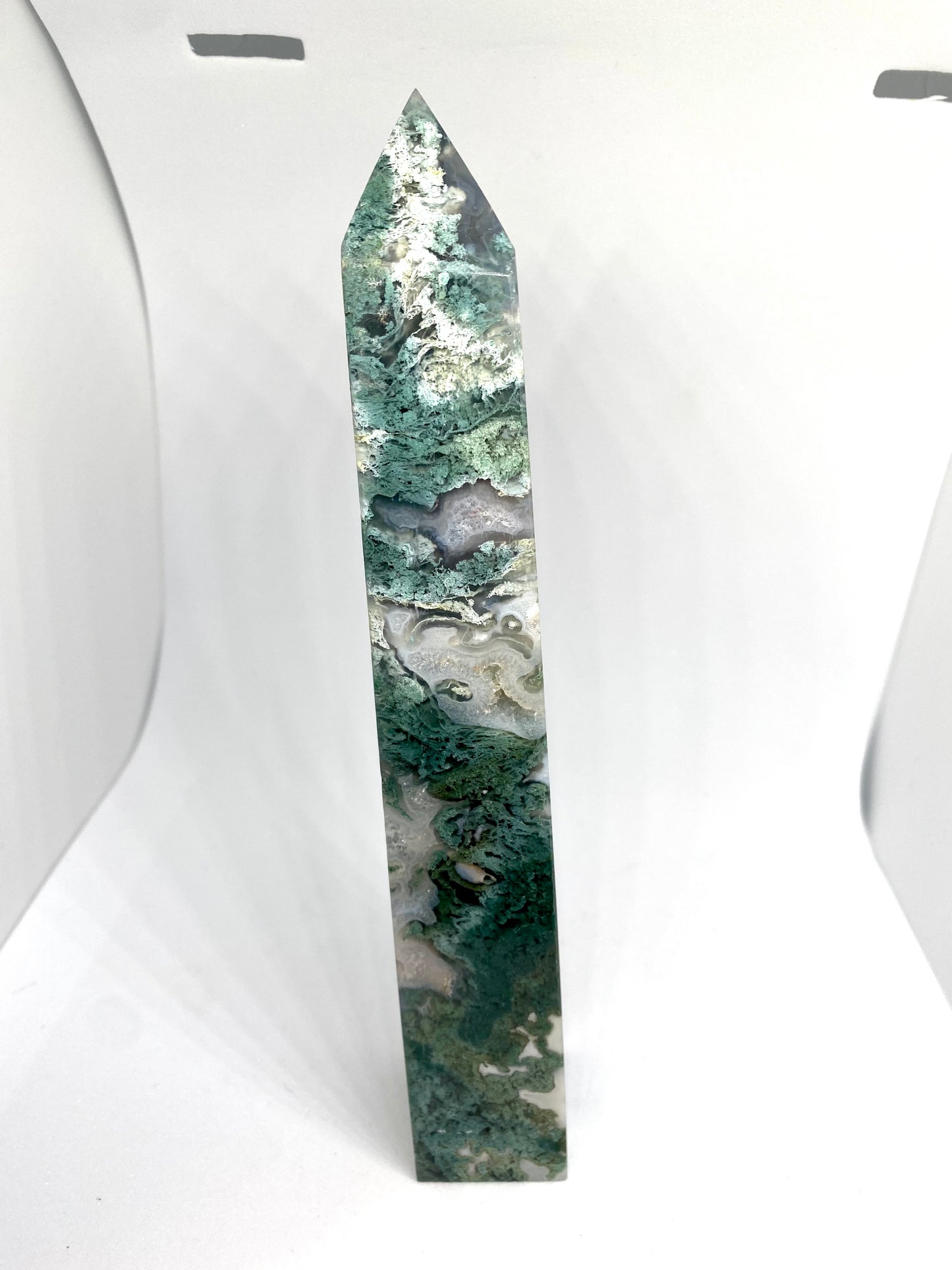 Large moss agate tower