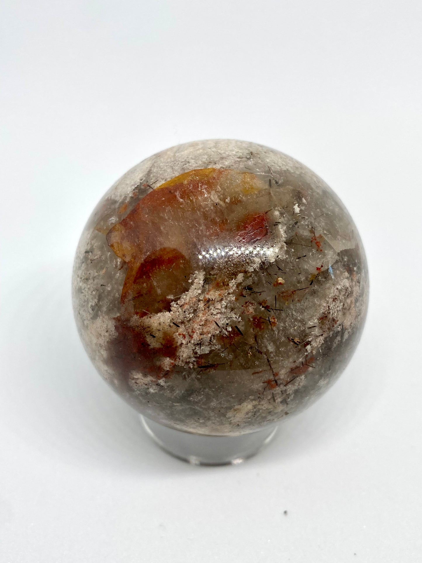 Garden quartz sphere w thousand layer inclusion