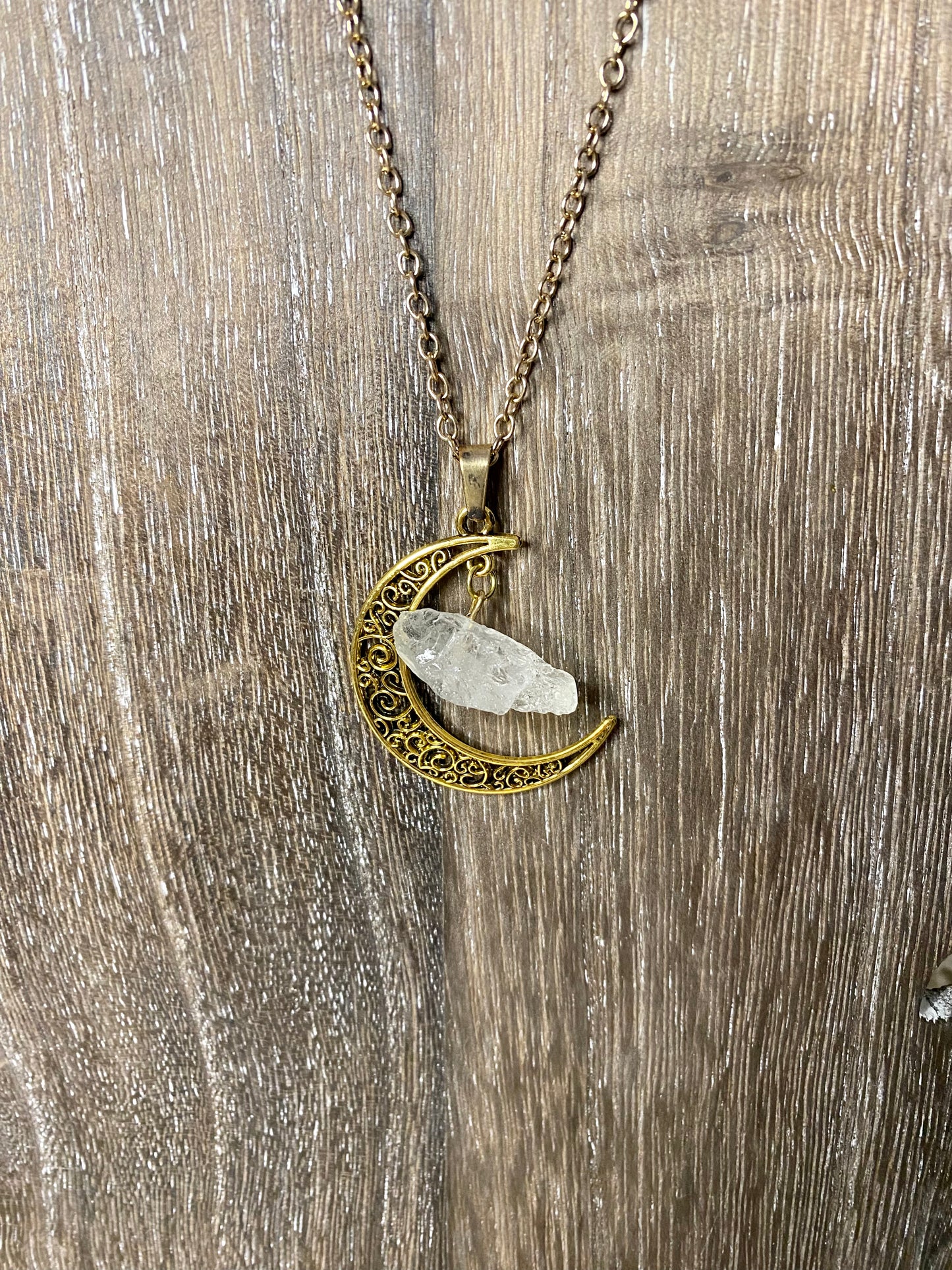 Moon necklace with raw crystals