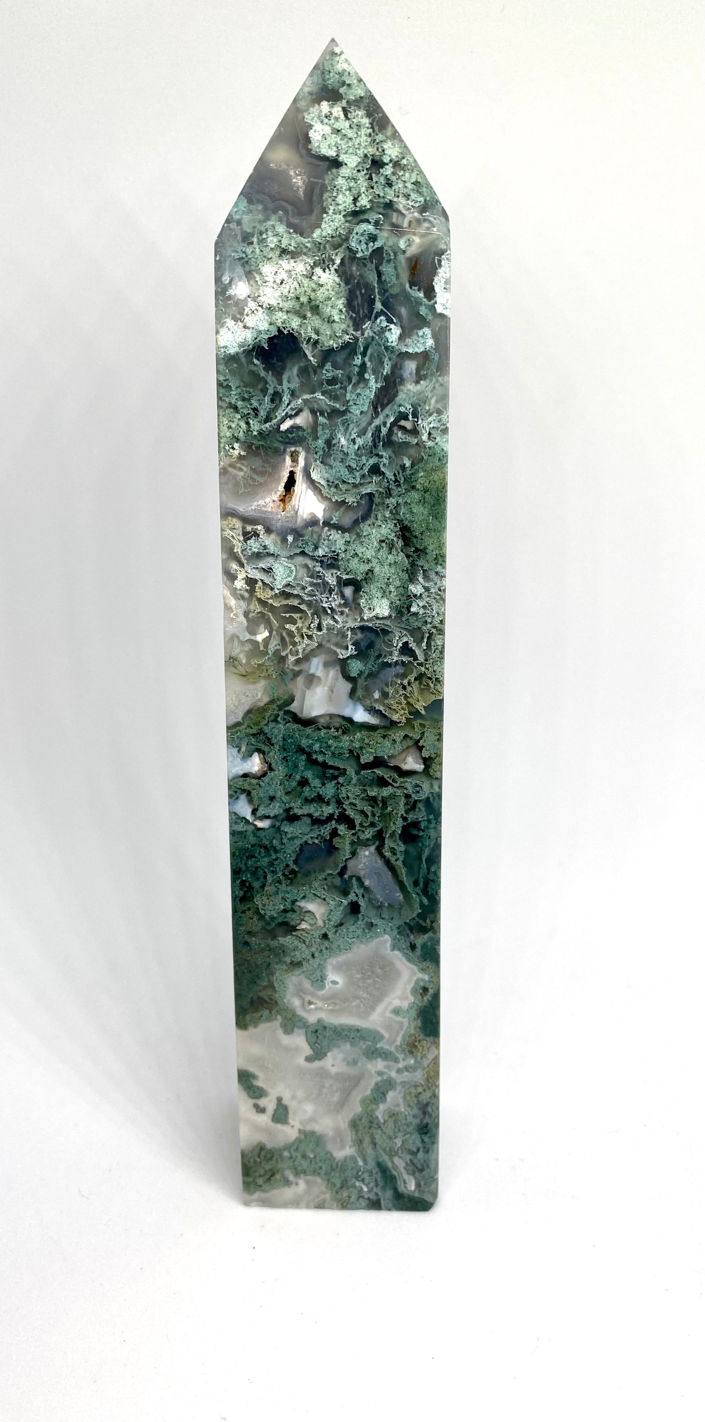 Large moss agate tower