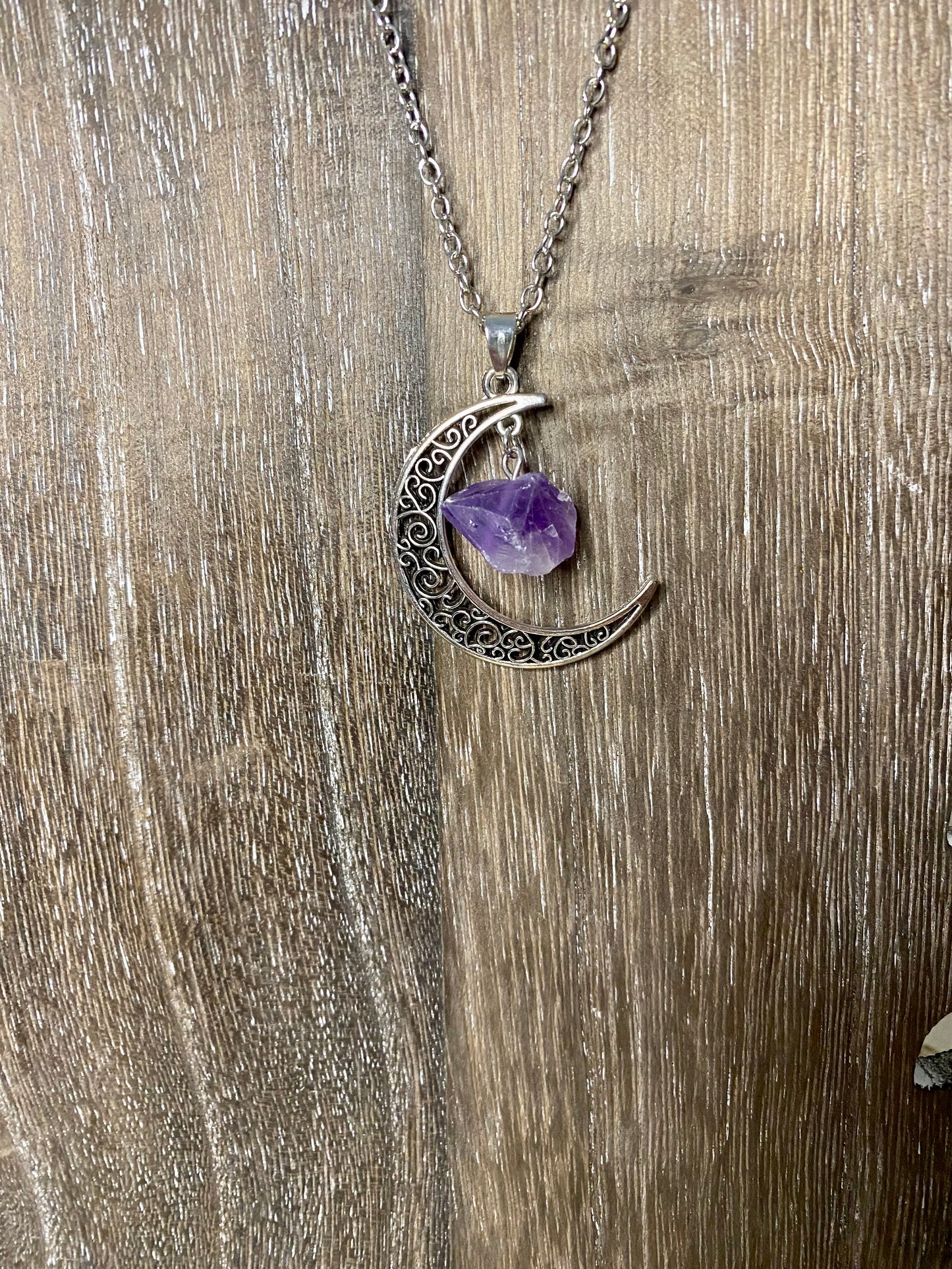 Moon necklace with raw crystals