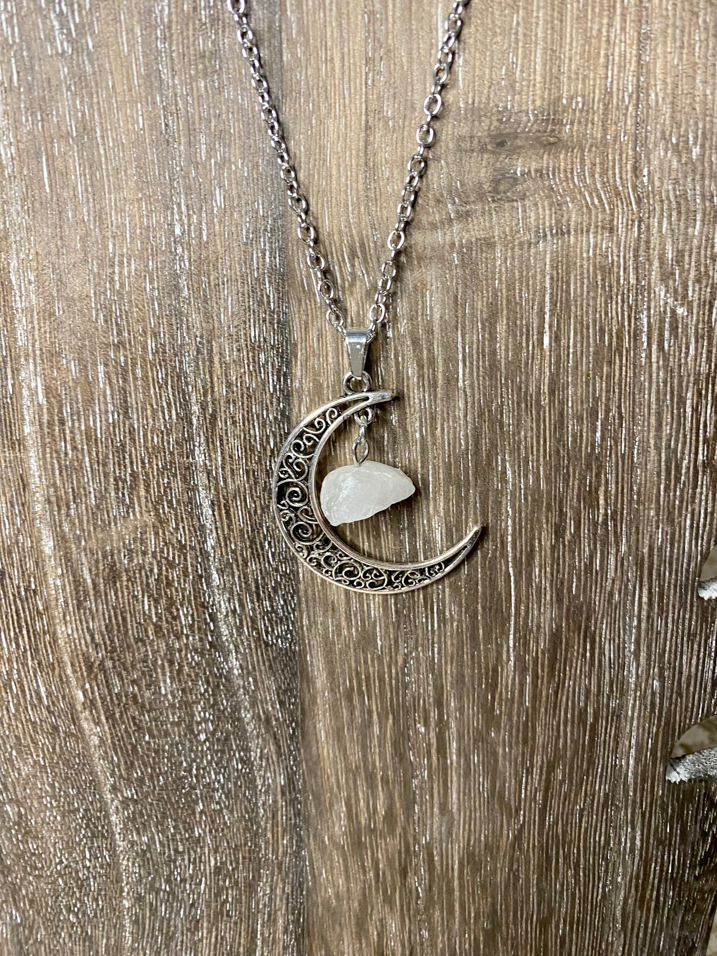 Moon necklace with raw crystals