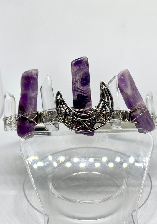 Dream amethyst and clear quartz moon crown