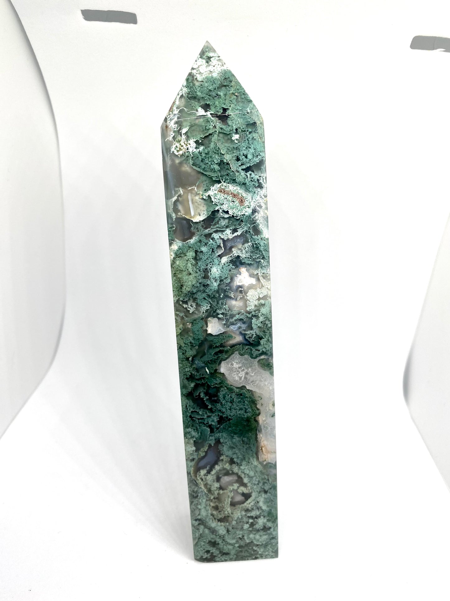 Large moss agate tower