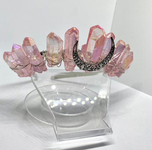 Aura rose quartz moon crown